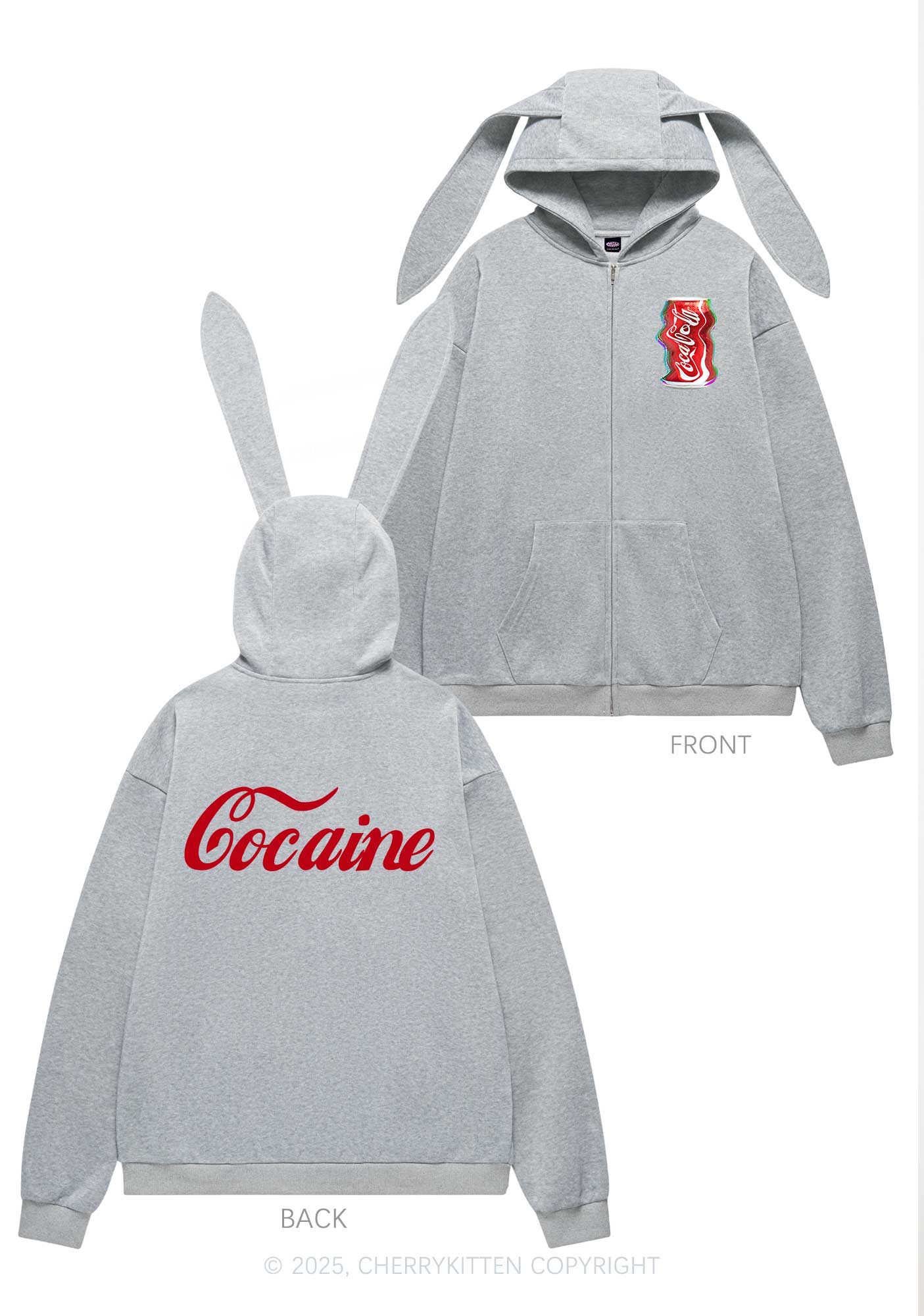 Special Cola Y2K Bunny Ear Zip Hoodie Cherrykitten