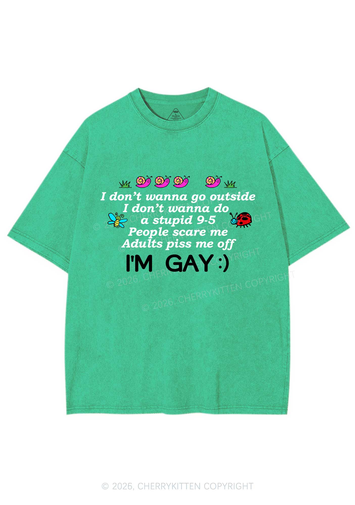 People Scare Me Im Gay Pride Y2K Shirts Washed Tee Cherrykitten