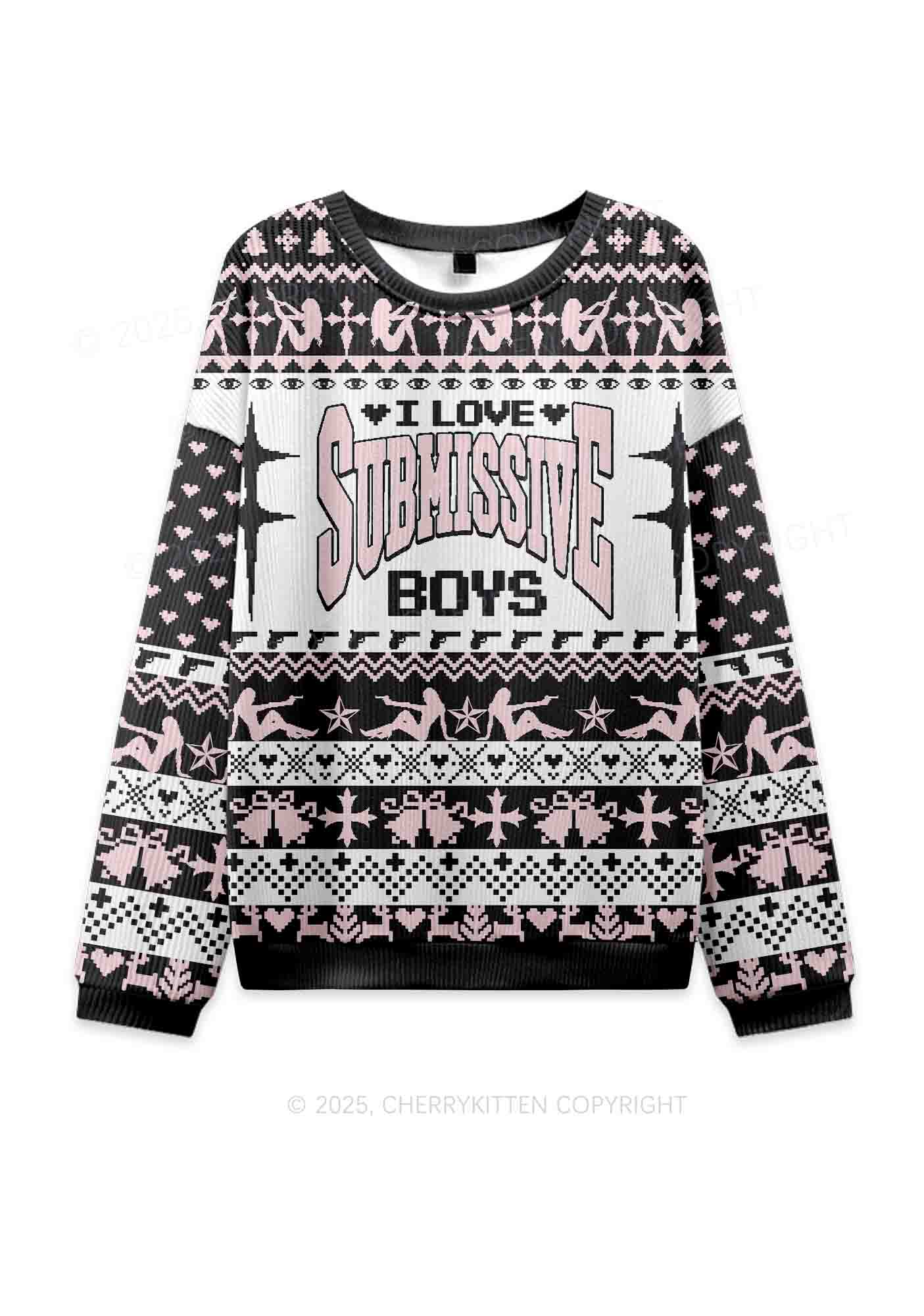 I Love S Boys Y2K Knit Sweatshirt Cherrykitten