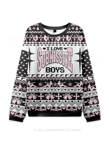 I Love S Boys Y2K Knit Sweatshirt Cherrykitten