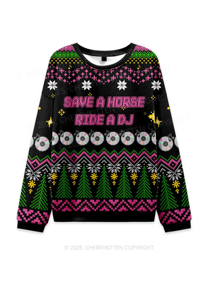 Ride A DJ Y2K Christmas Knit Sweatshirt Cherrykitten