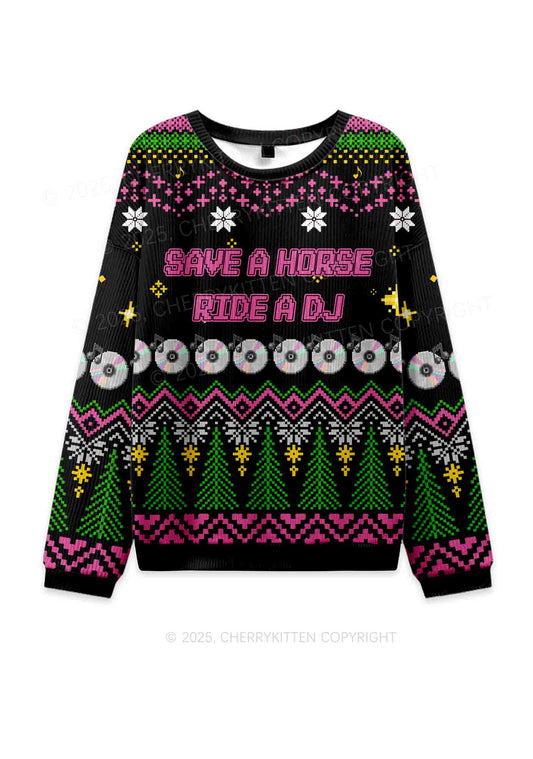 Ride A DJ Y2K Christmas Knit Sweatshirt Cherrykitten