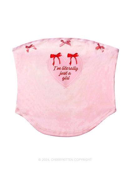I'm Just A Girl Y2K Pink Bow Tie Tube Top Cherrykitten