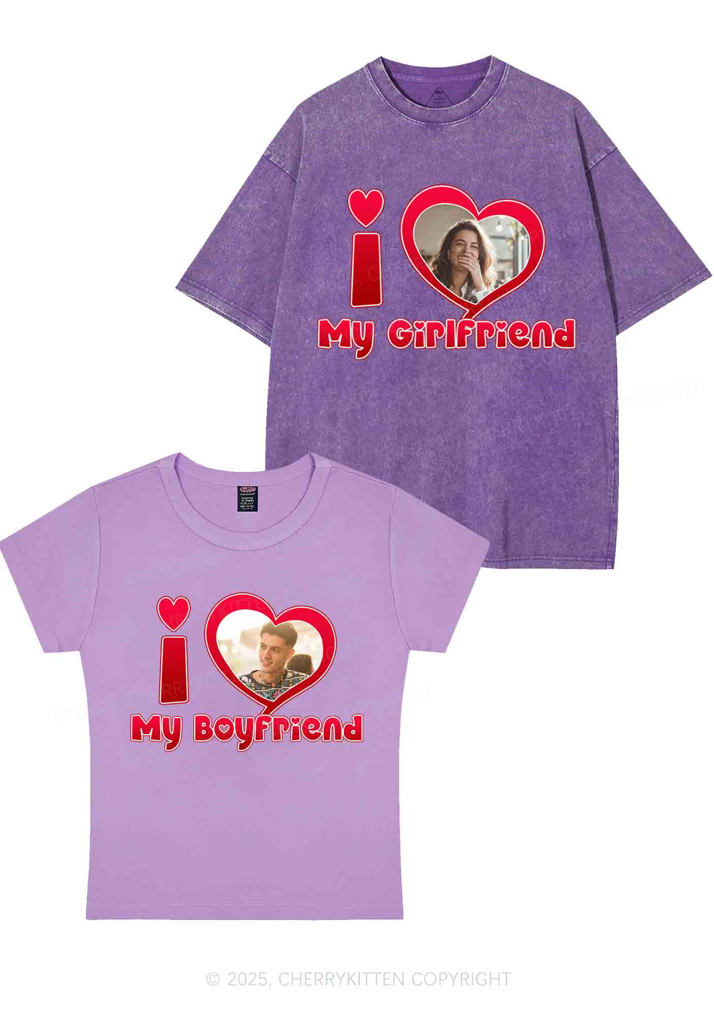 Custom BF GF Red Heart Y2K Valentine's Day Couple Shirt Cherrykitten