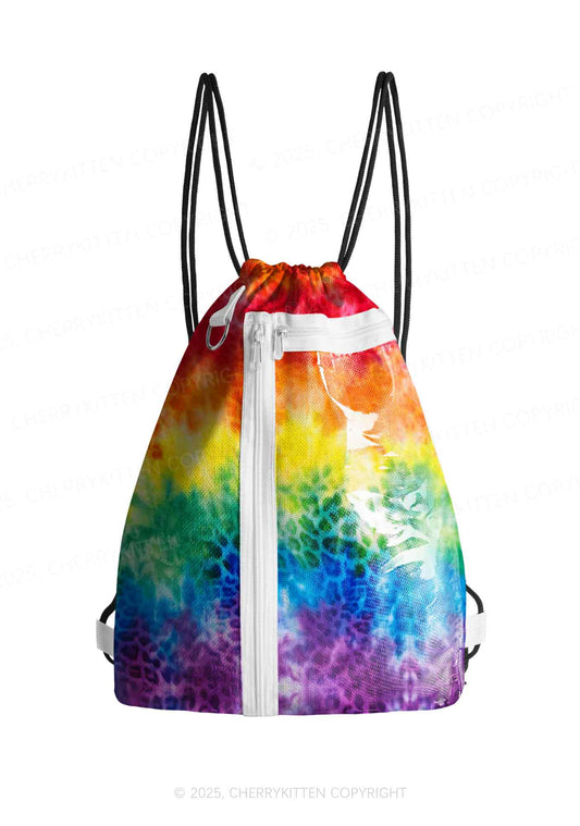Rainbow Leopard Tie Dye Pride Y2K Drawstring Itabag Backpack Cherrykitten