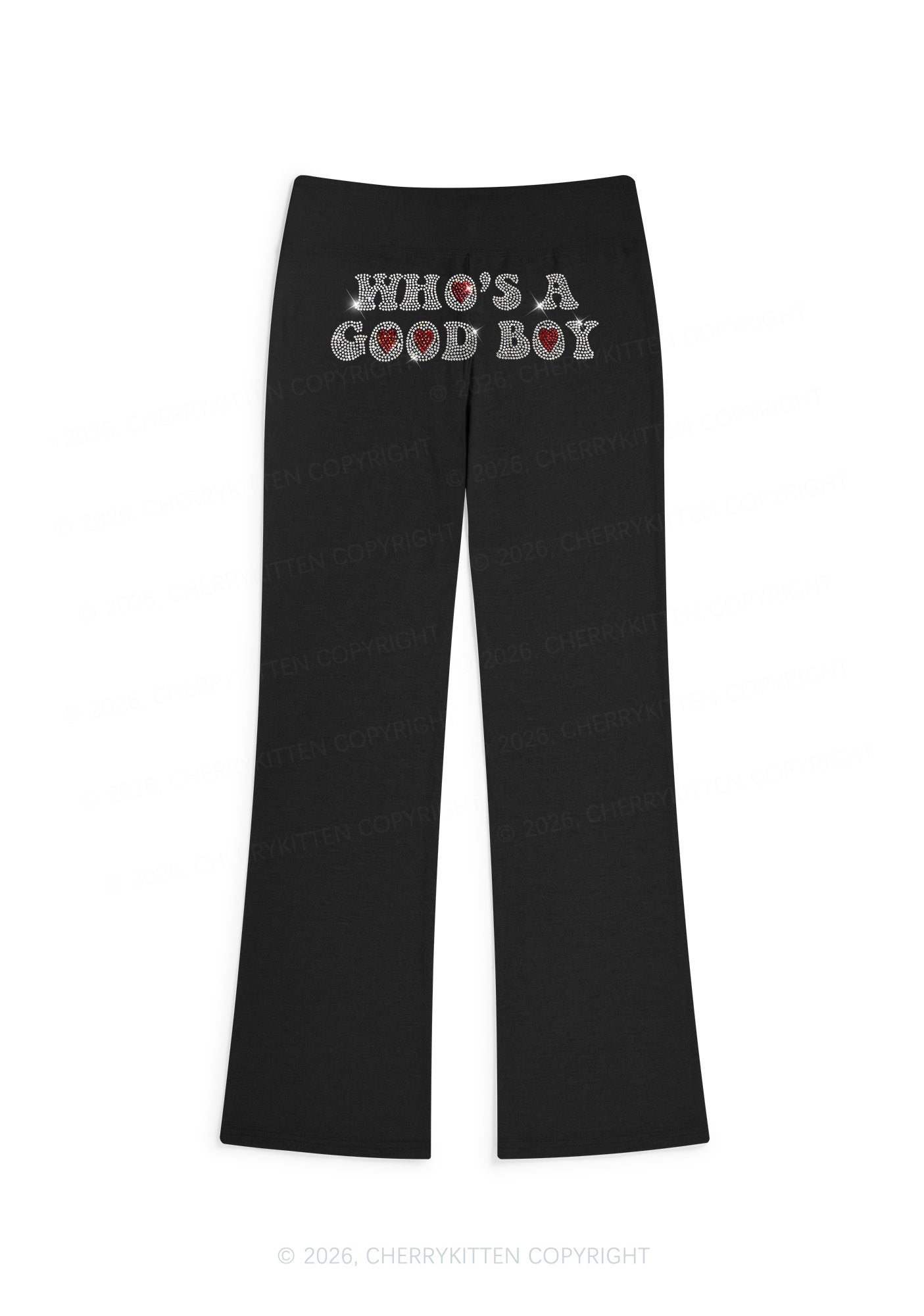 Rhinestone Whos A Good Boy Y2K Low Rise Drawstring Flare Pants Cherrykitten