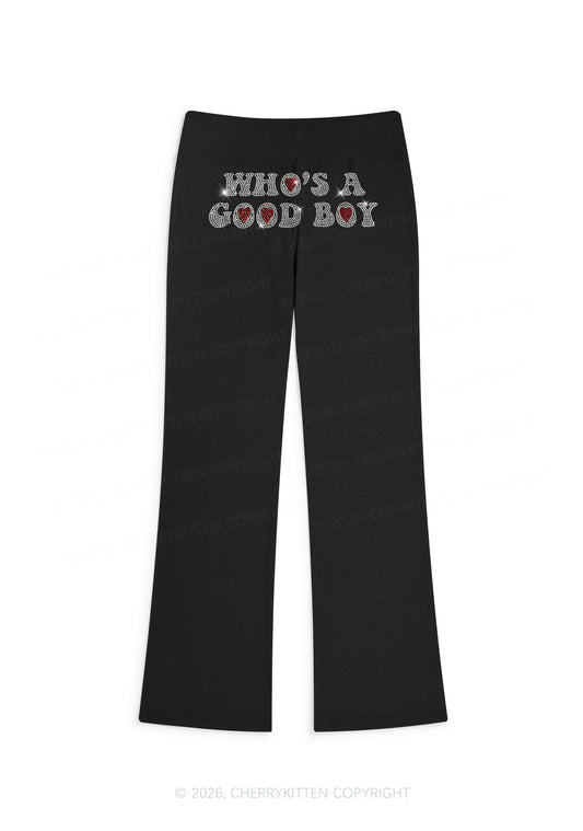 Rhinestone Whos A Good Boy Y2K Low Rise Drawstring Flare Pants Cherrykitten