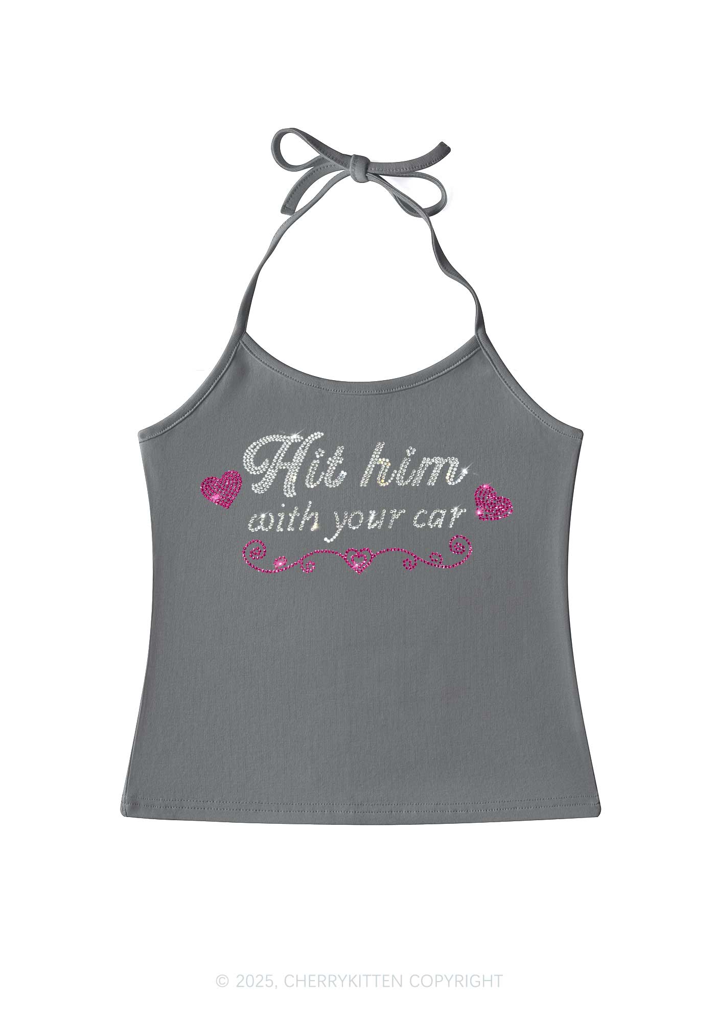 Rhinestone Hit Him Y2K Halter Neck Cami Cherrykitten