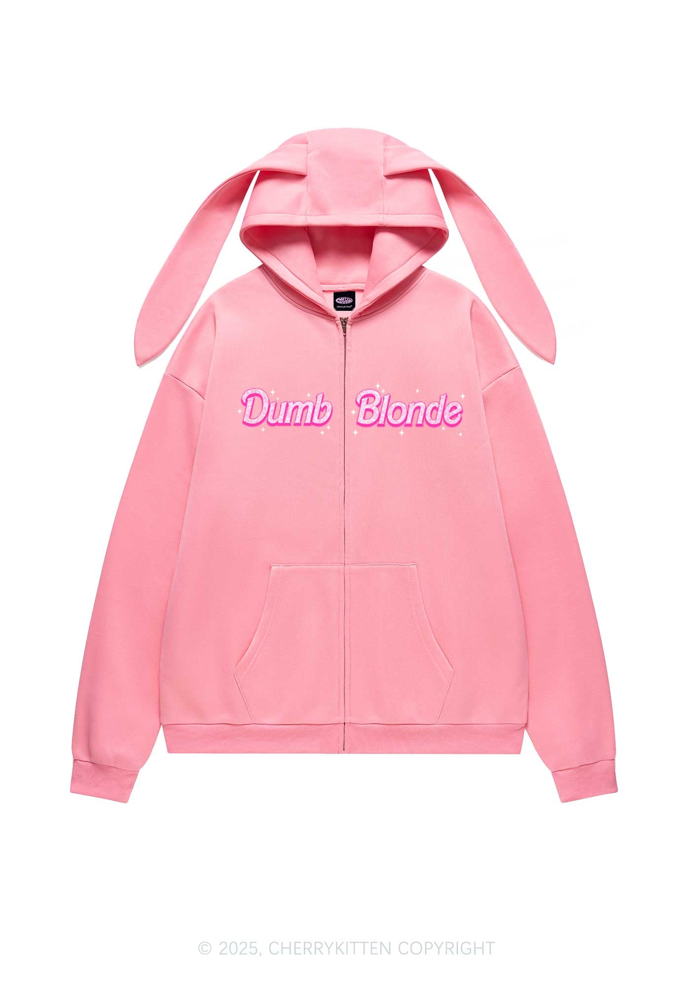 Dumb Blonde Y2K Bunny Ear Zip Hoodie Cherrykitten