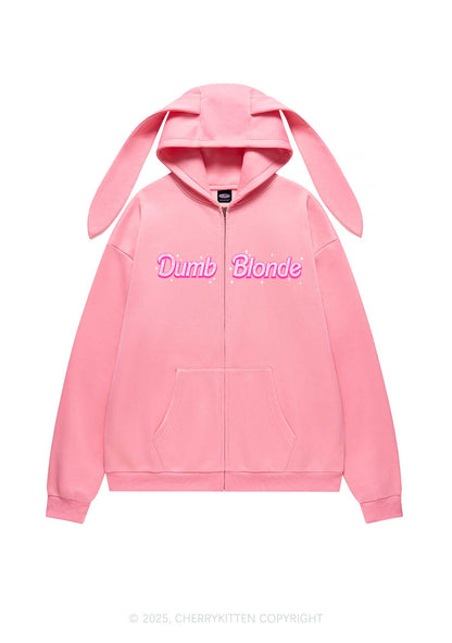 Dumb Blonde Y2K Bunny Ear Zip Hoodie Cherrykitten