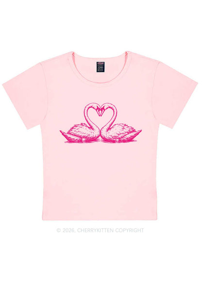 Pink Swans Heart Y2K Baby Tee Cherrykitten