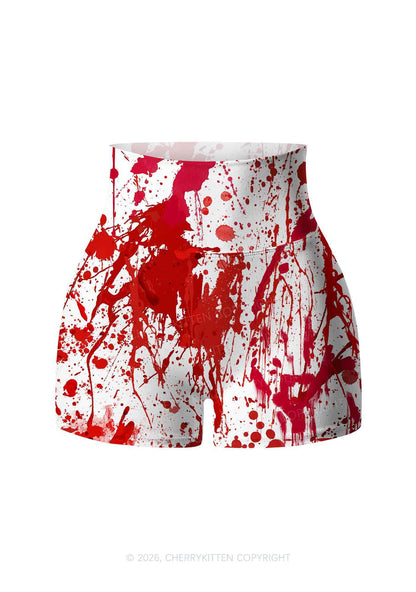 Halloween Red Blood On White Y2K Print Yoga Shorts Cherrykitten