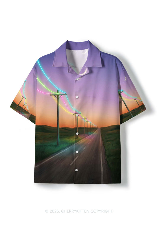Sunset Highway Y2K Print Hawaiian Shirt Cherrykitten