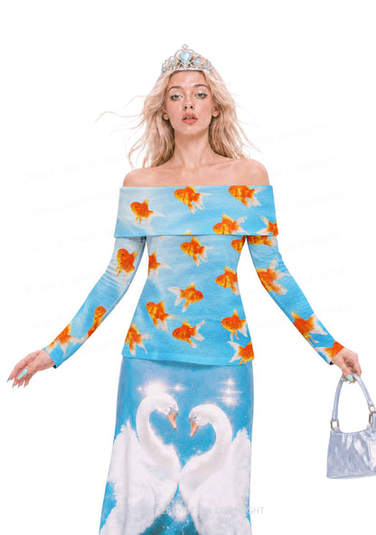 Goldfish Y2K Off Shoulder Fold Over Knit Top Cherrykitten