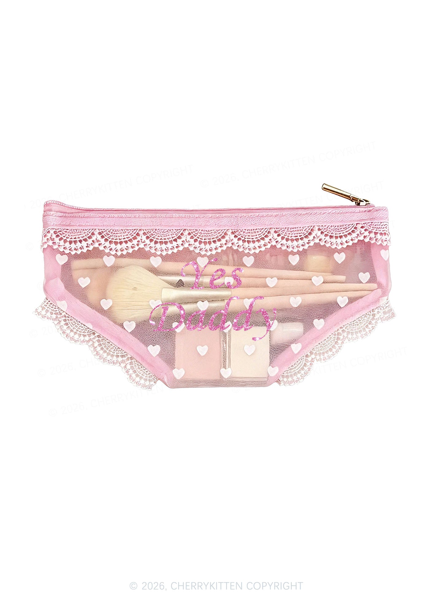 Glitter Yes Daddy Y2K Briefs Shape Cosmetic Pouch Cherrykitten