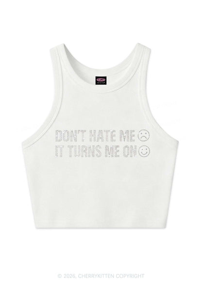 Rhinestone Dont Hate Me Y2K Crop Tank Top Cherrykitten