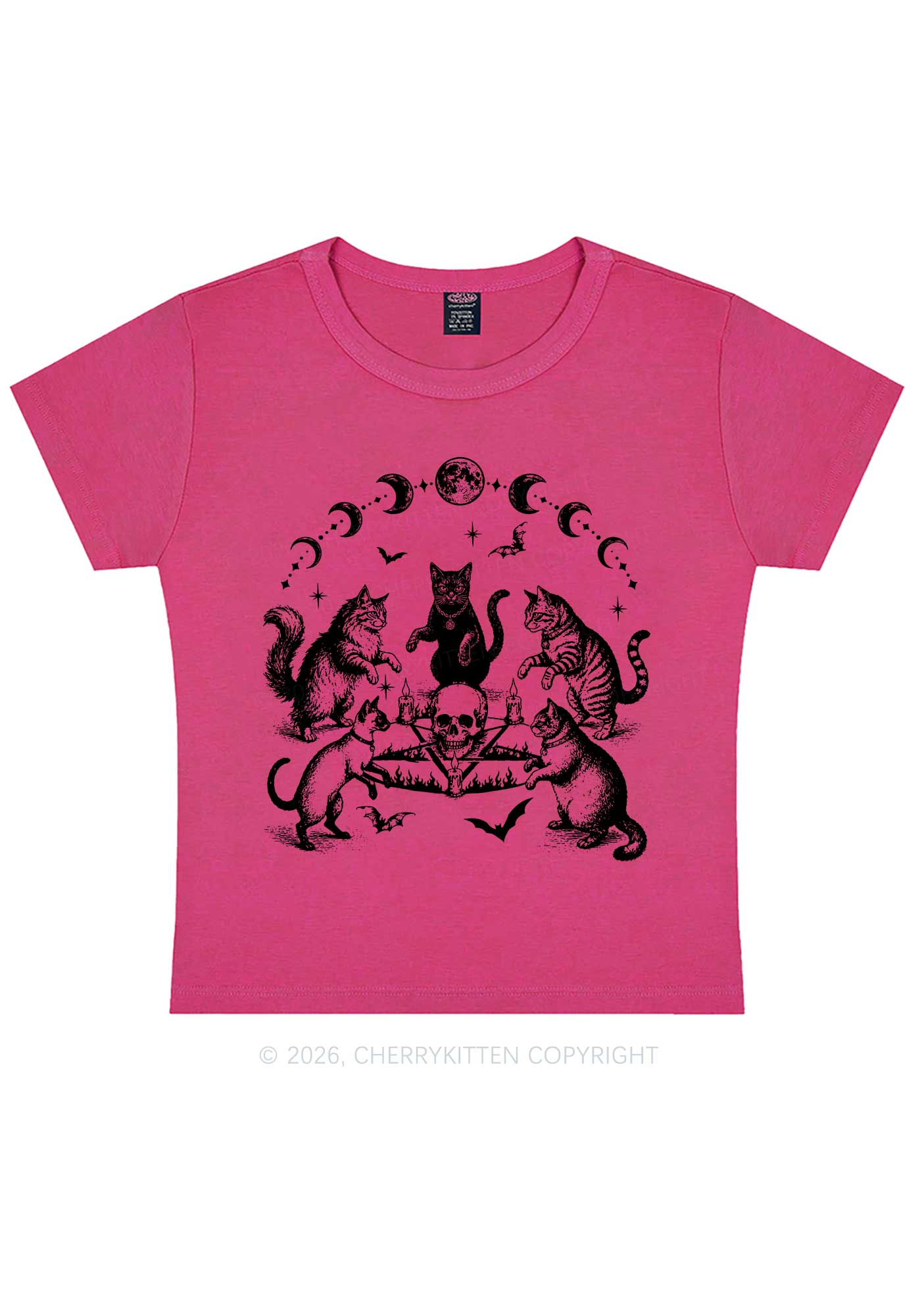 Halloween Cats Moon Phase Skull Y2K Baby Tee Cherrykitten