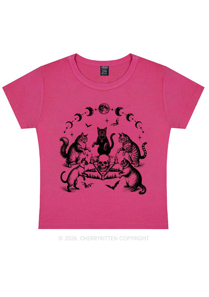 Halloween Cats Moon Phase Skull Y2K Baby Tee Cherrykitten