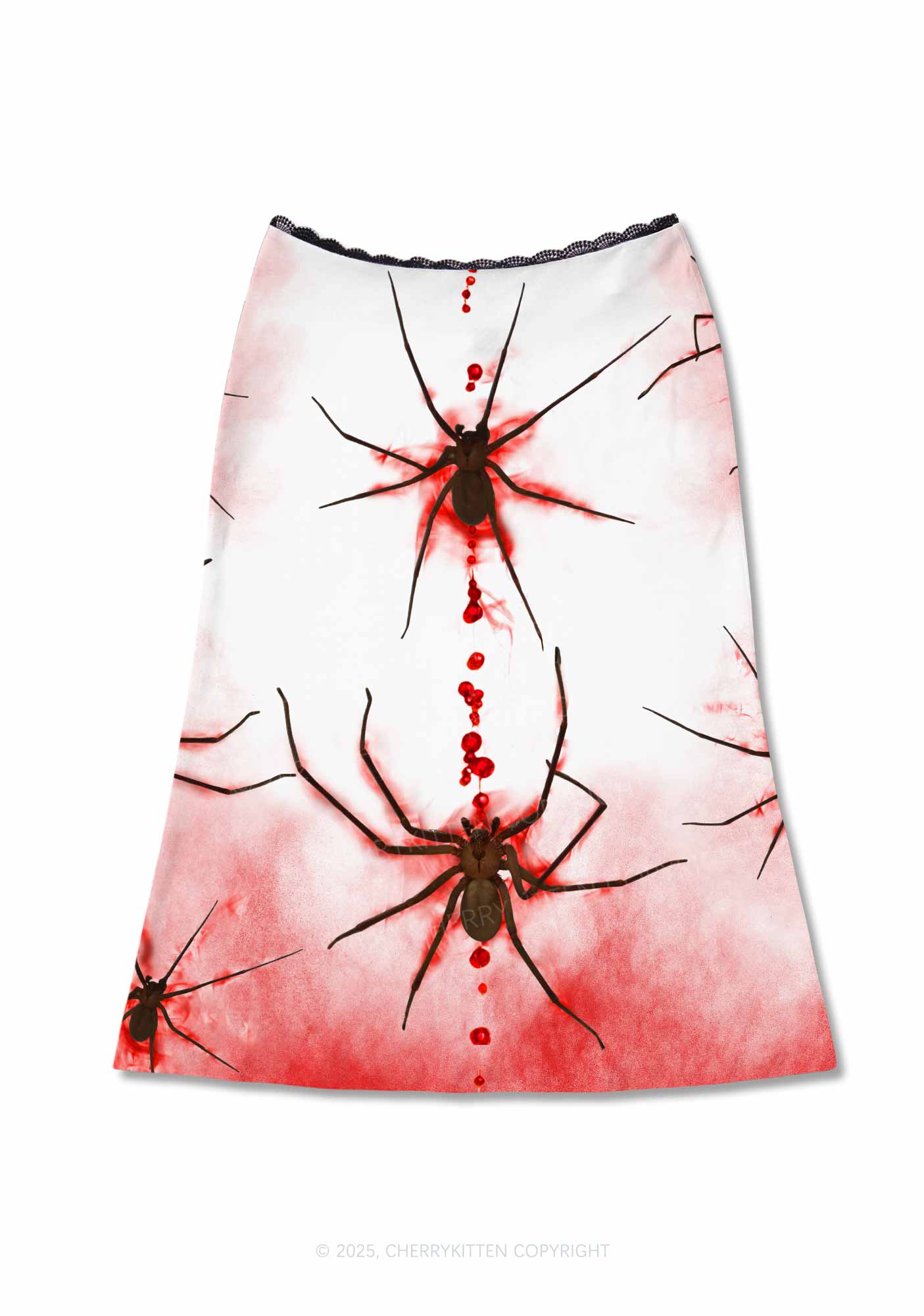 Halloween Blood Spiders Y2K Print Midi Skirt Cherrykitten
