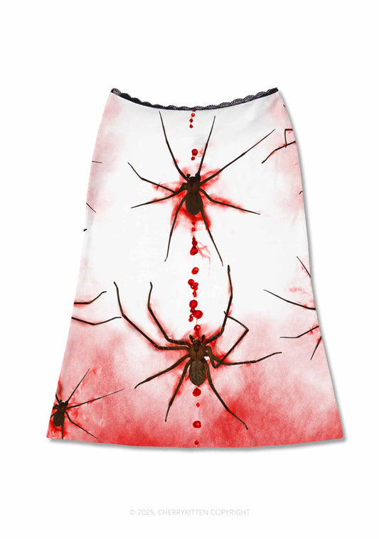 Halloween Blood Spiders Y2K Print Midi Skirt Cherrykitten