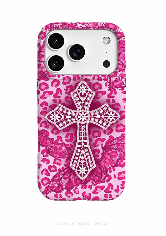 Halloween Pink Leopard Bat Cross Y2K Phone Case Cherrykitten