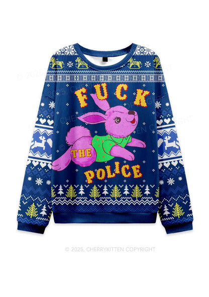 Fxxk The Police Bunny Y2K Christmas Knit Sweatshirt Cherrykitten