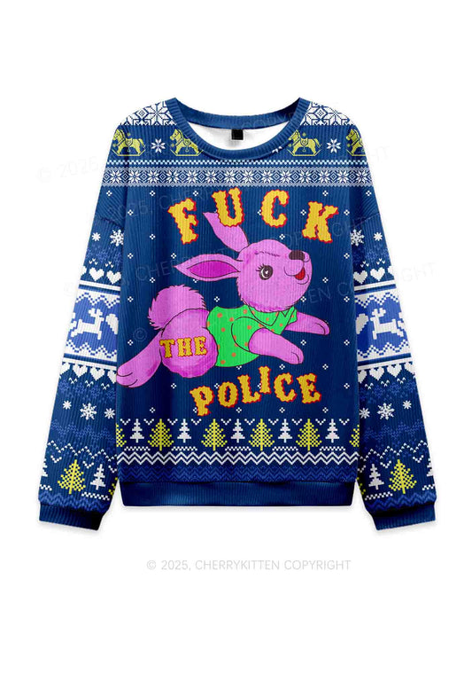Fxxk The Police Bunny Y2K Christmas Knit Sweatshirt Cherrykitten