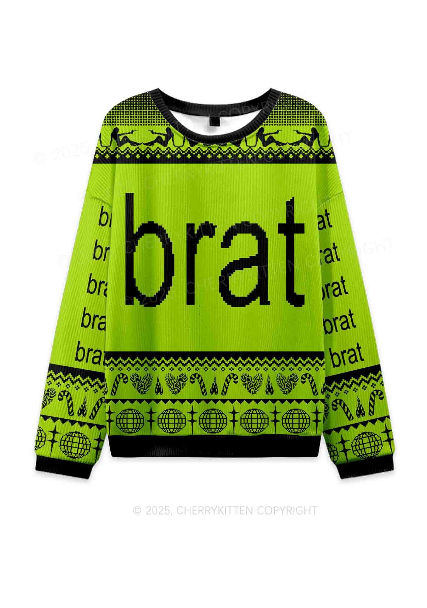 Green Brat Y2K Christmas Knit Sweatshirt Cherrykitten
