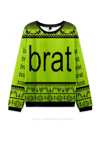 Green Brat Y2K Christmas Knit Sweatshirt Cherrykitten