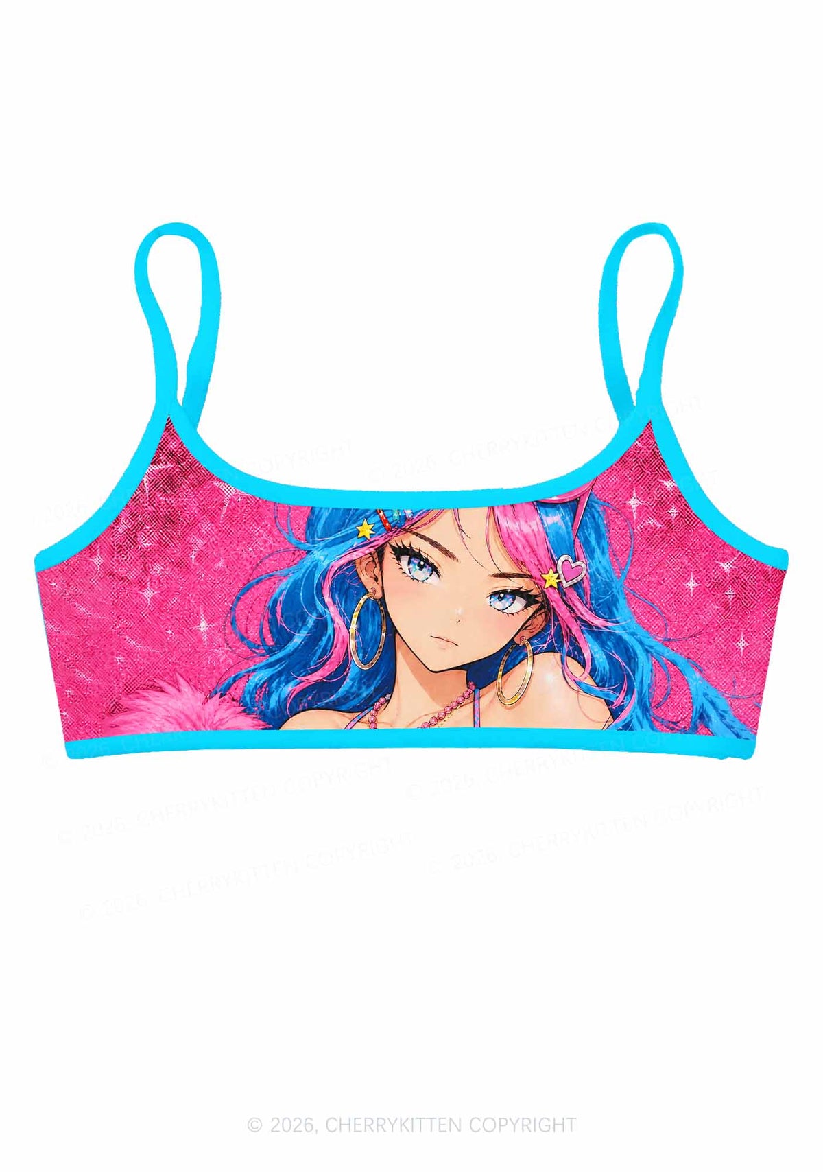 Kawaii Manga Girl Y2K Print Super Crop Cami Cherrykitten