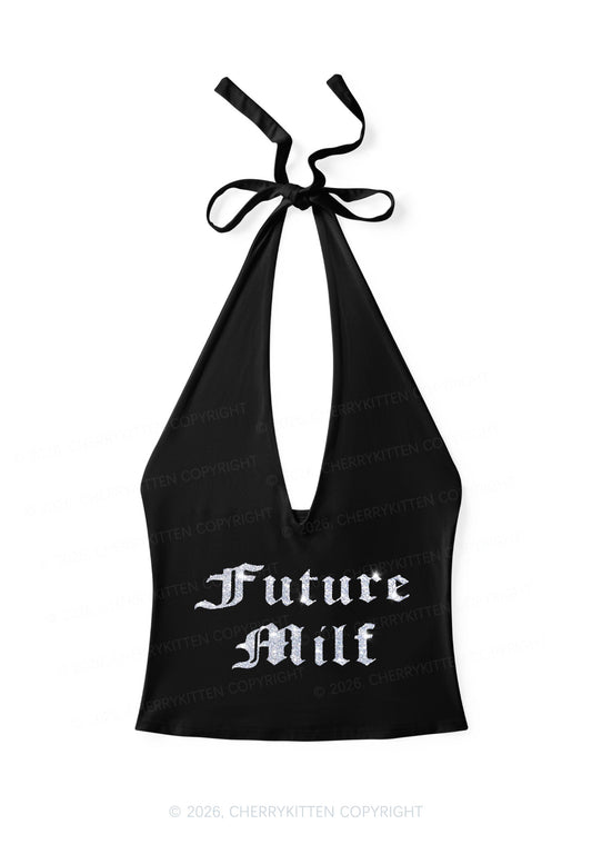 Glitter Future Mxxf Y2K Halter Deep V Neck Cami Cherrykitten