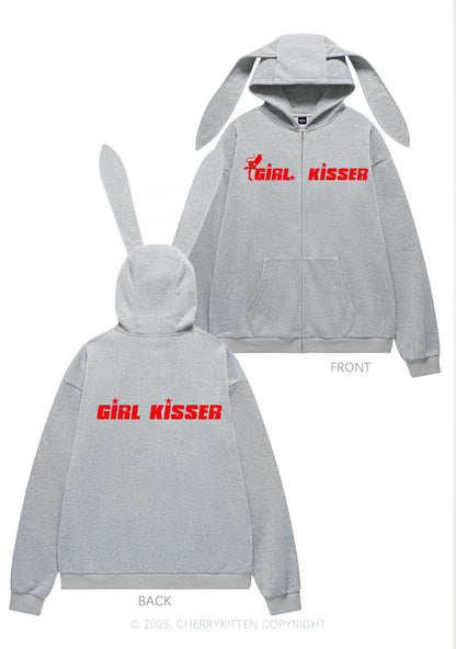 Girl Kisser Star Pride Y2K Bunny Ear Zip Hoodie Cherrykitten