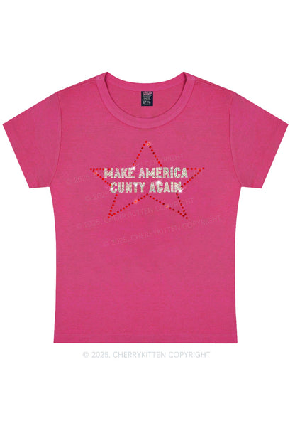 Rhinestone Make America Cxxty Again Y2K Baby Tee Cherrykitten