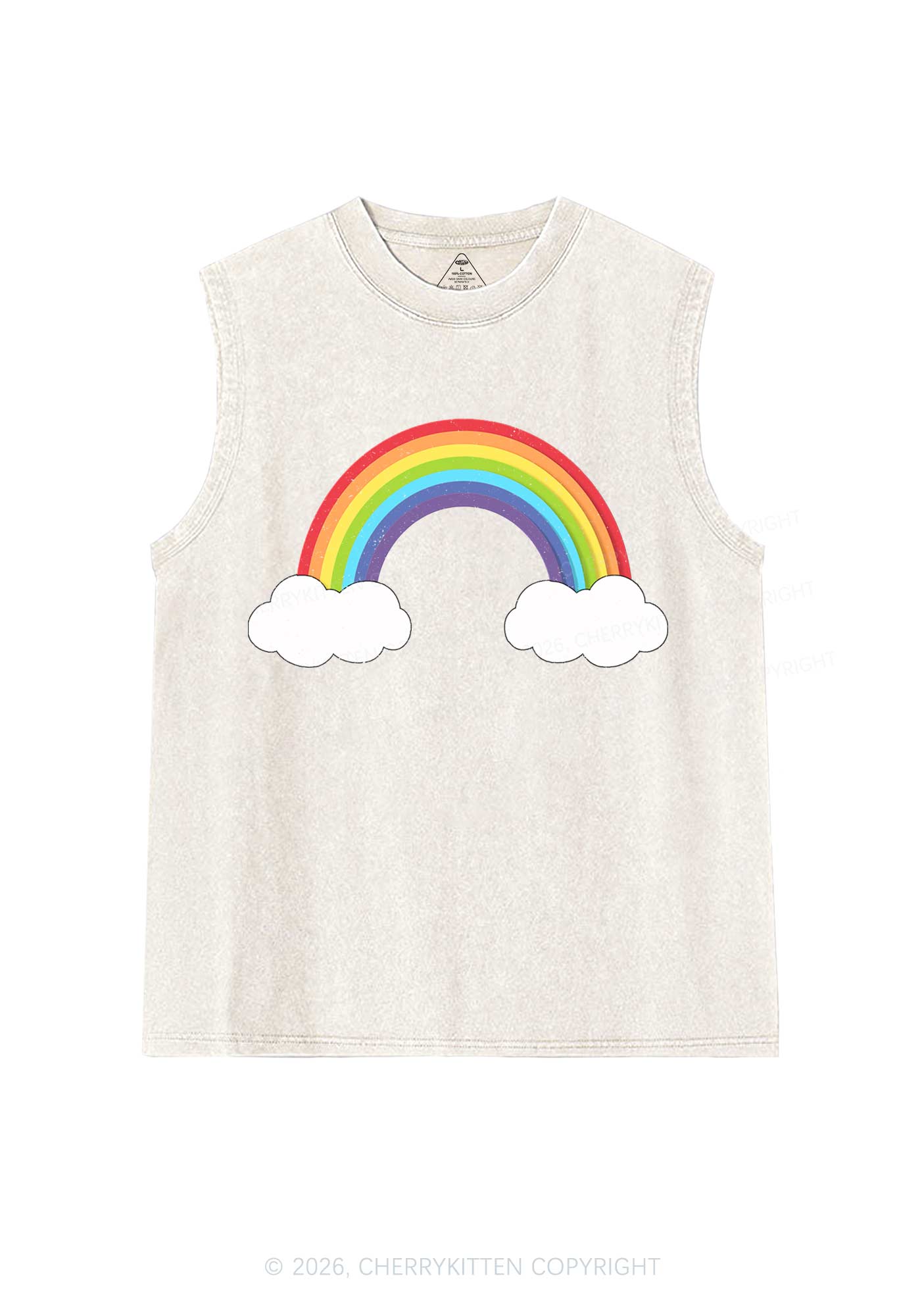 Rainbow Cloud Pride Y2K Washed Muscle Tank Cherrykitten