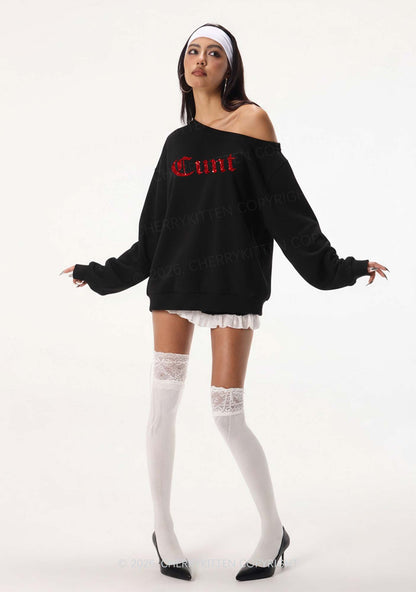 Glitter Cxxt Y2K Off Shoulder Sweatshirts Cherrykitten