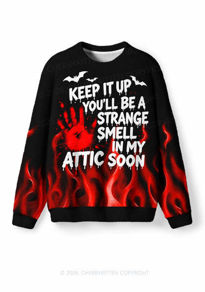 Halloween Strange Smell In My Attic Y2K Knit Sweatshirt Cherrykitten