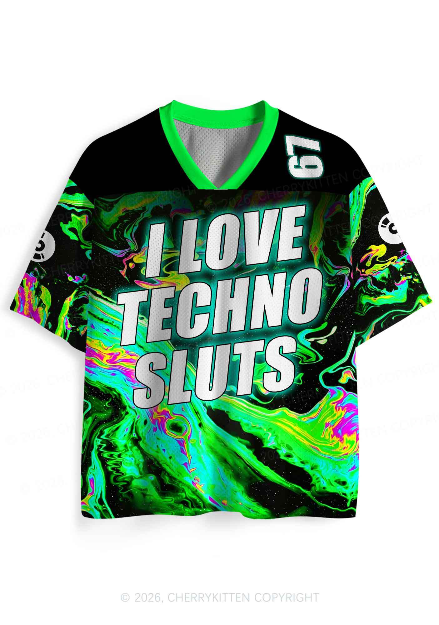 Green Liquid Swirl I Love Techno Slxts Y2K Sport Jersey Shirts Cherrykitten
