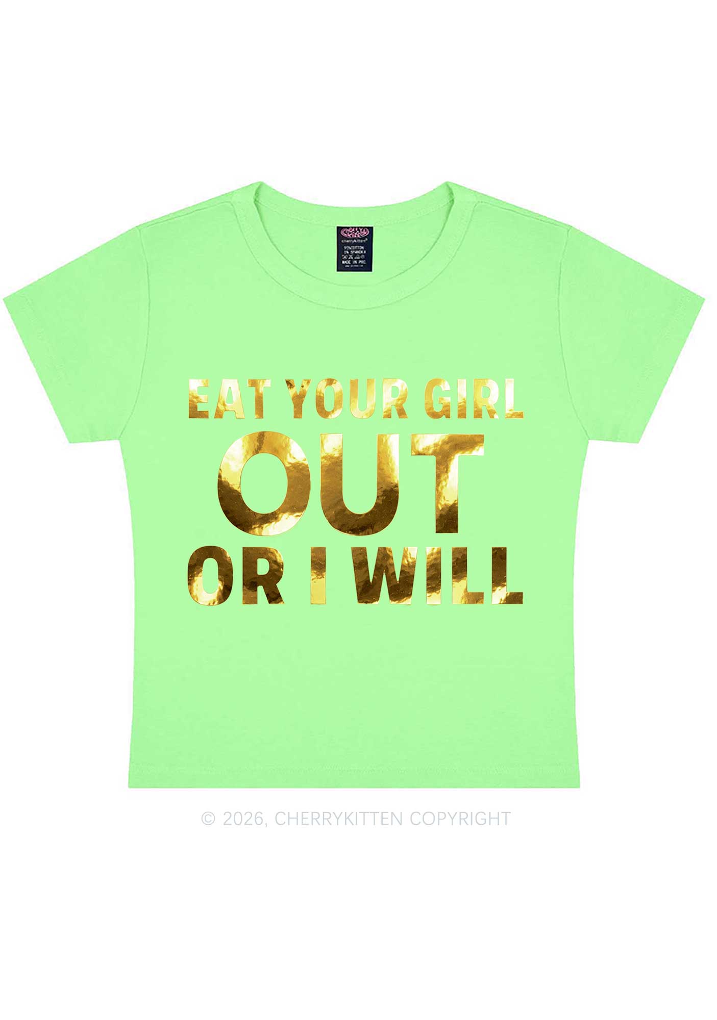 Eat Your Girl Out Silver Foil Printed Y2K Baby Tee Cherrykitten