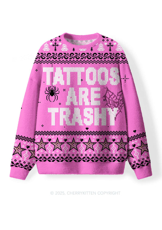 Tattoos Are Trashy Y2K Christmas Knit Sweatshirt Cherrykitten