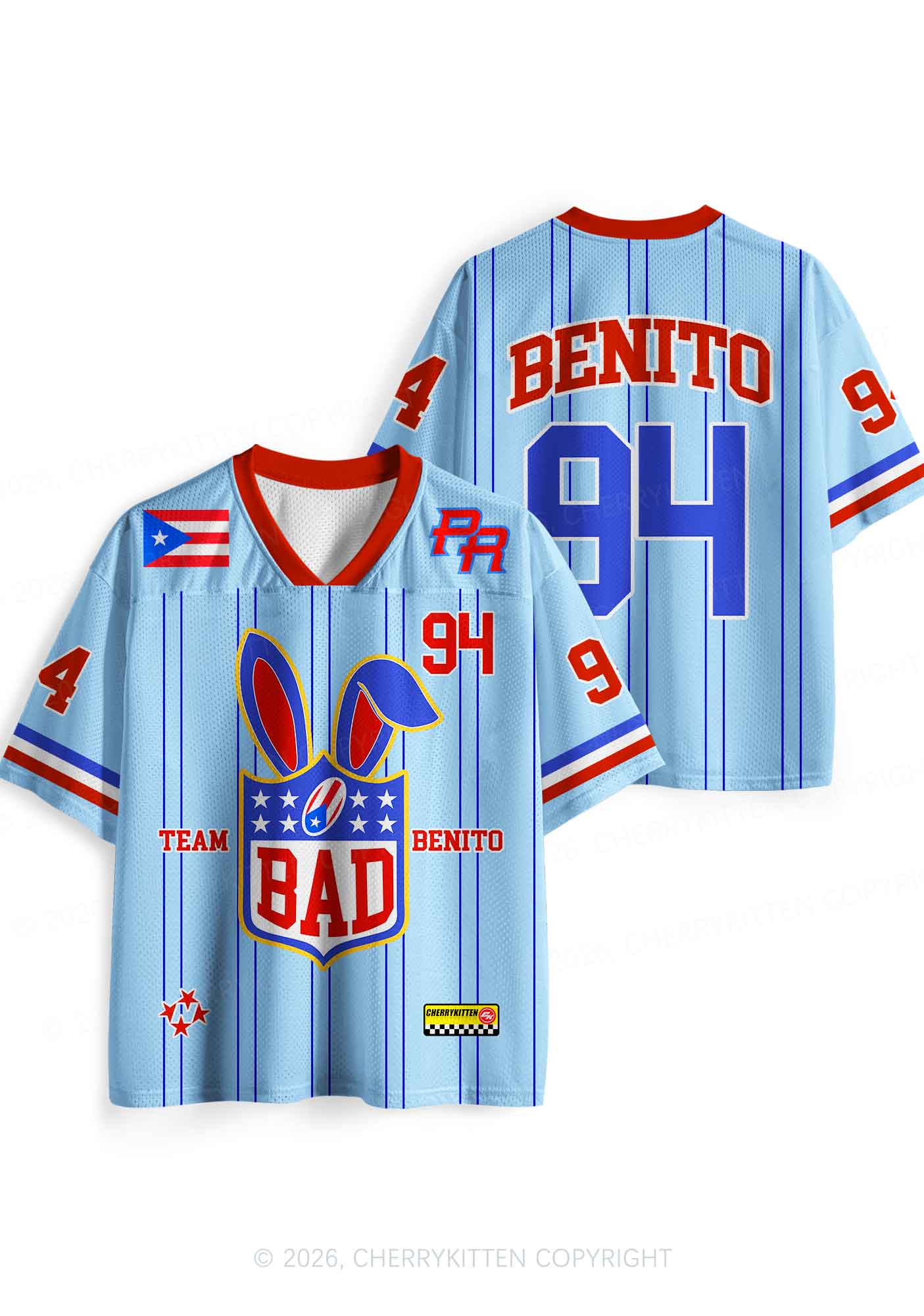 Blue Stripe Football Bunny Y2K Sport Jersey Shirts Cherrykitten
