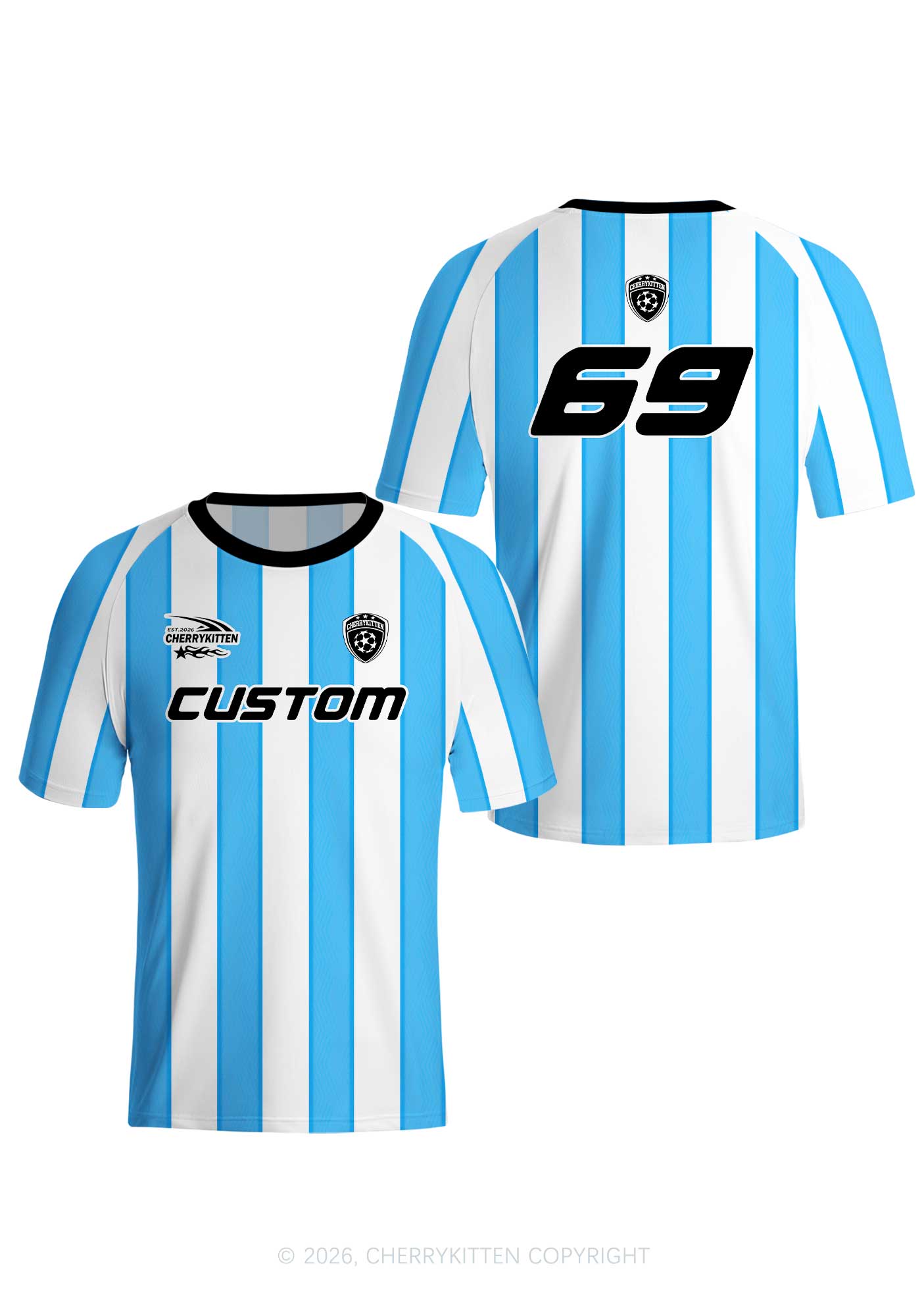 Custom Text Number Blue White Stripes Y2K Football Jersey Shirts Cherrykitten