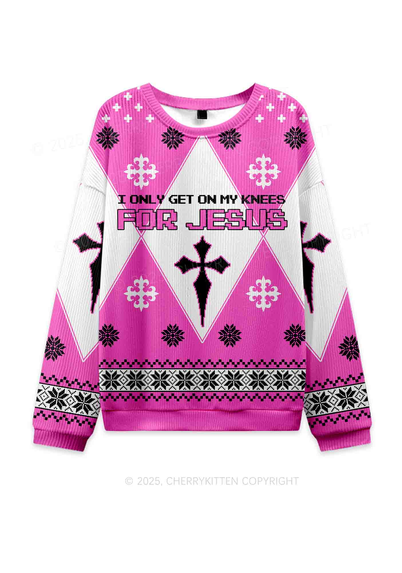 Get On Knees For Jesus Y2K Christmas Knit Sweatshirt Cherrykitten