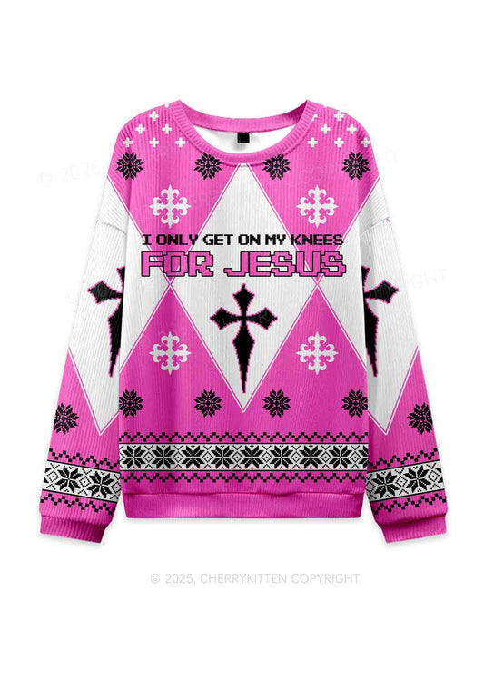 Get On Knees For Jesus Y2K Christmas Knit Sweatshirt Cherrykitten