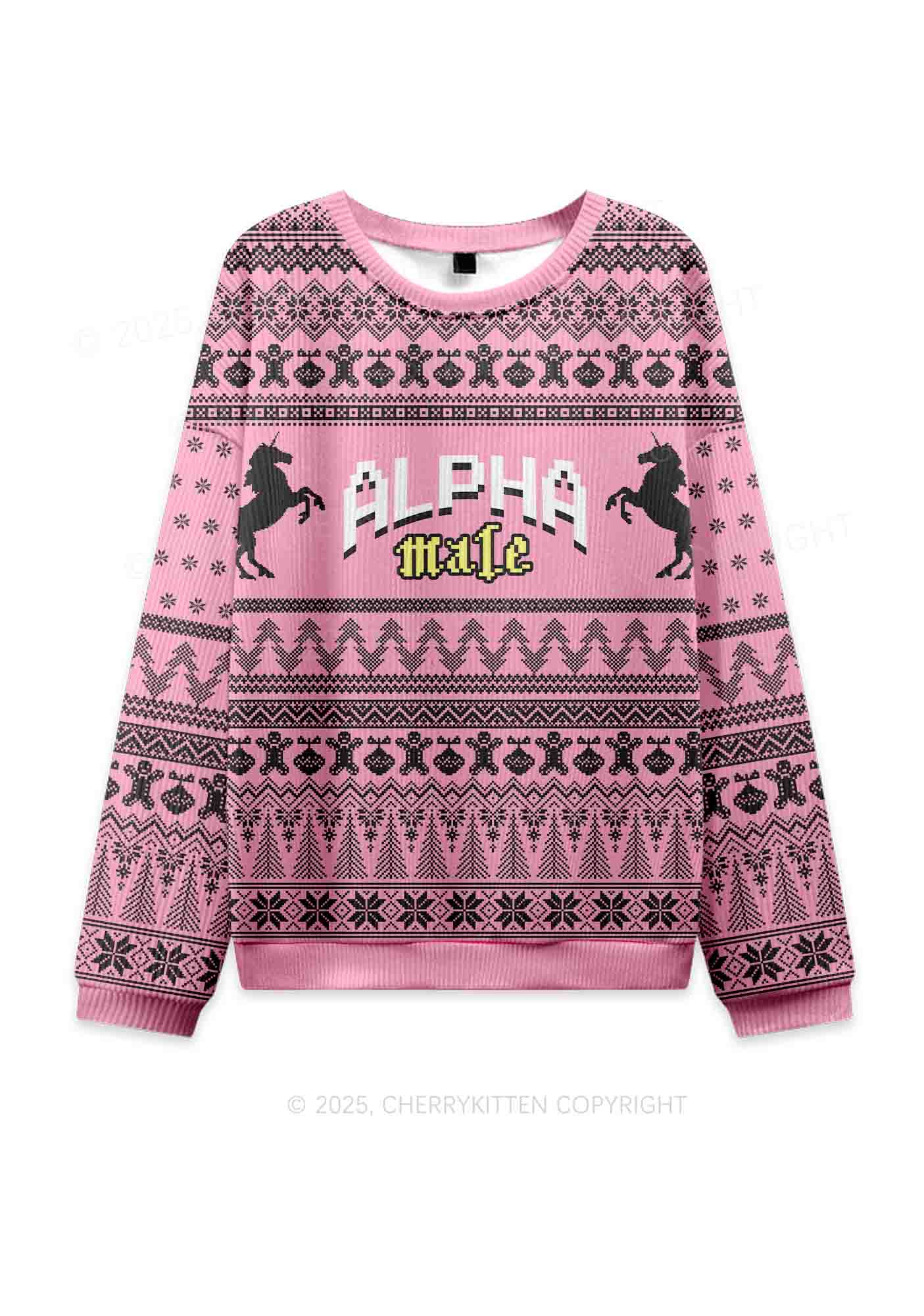 Unicorn Alpha Male Y2K Knit Sweatshirt Cherrykitten