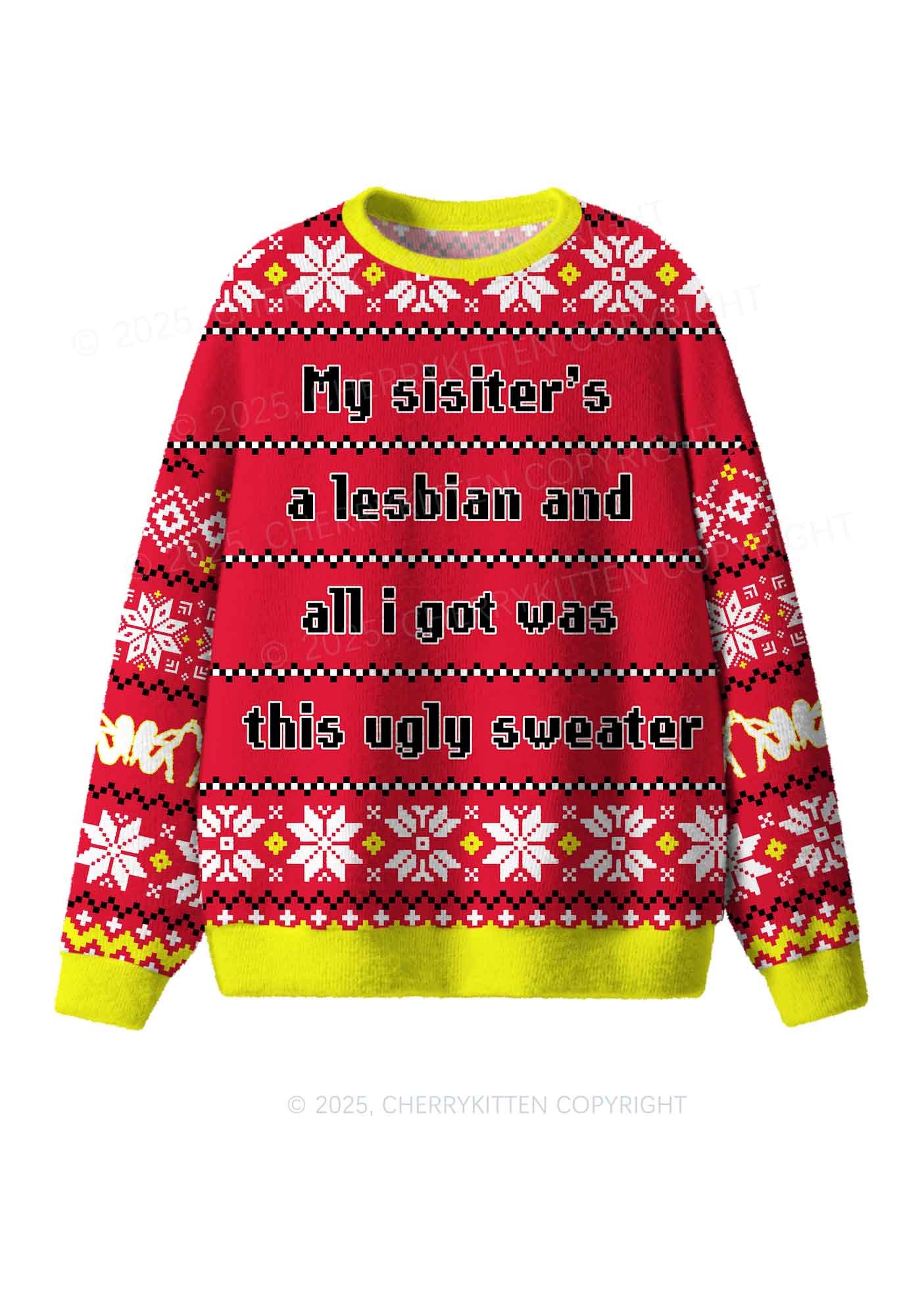 My Sister Is Lesbian Pride Y2K Christmas Knit Sweatshirt Cherrykitten