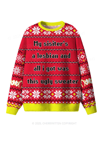 My Sister Is Lesbian Pride Y2K Christmas Knit Sweatshirt Cherrykitten