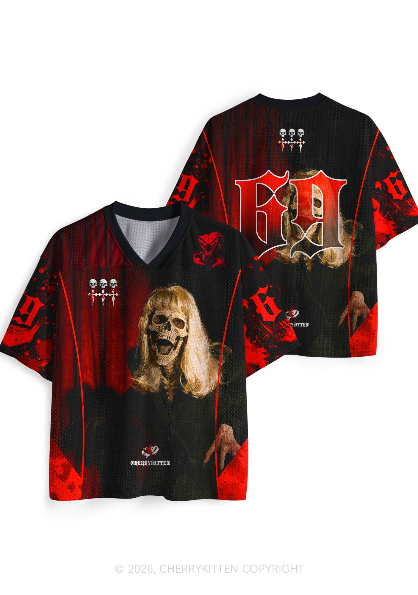 Halloween Blonde Skull Y2K Sport Jersey Shirts Cherrykitten