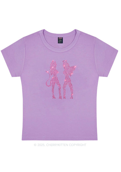 Rhinestone Dancing Girls Y2K Baby Tee Cherrykitten