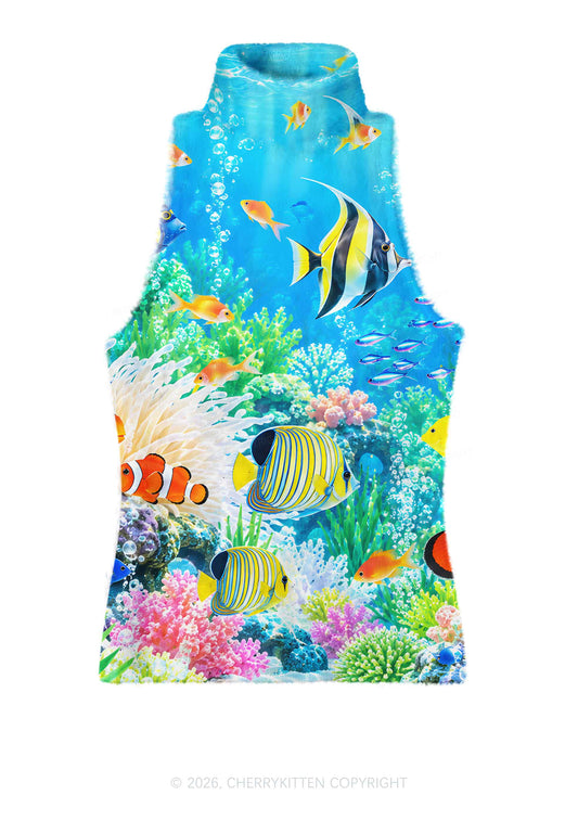 Ocean Fish Y2K Knit Turtleneck Tank Top Cherrykitten