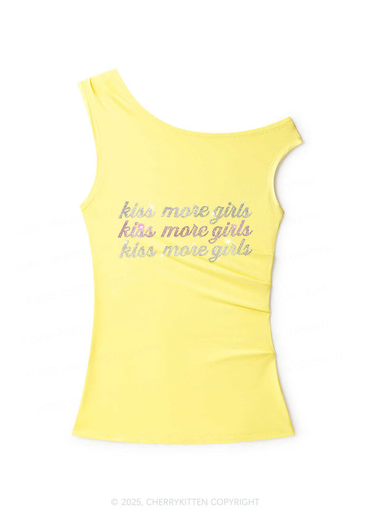 Rhinestone Kiss More Girls Pride Y2K Off Shoulder Tank Top Cherrykitten